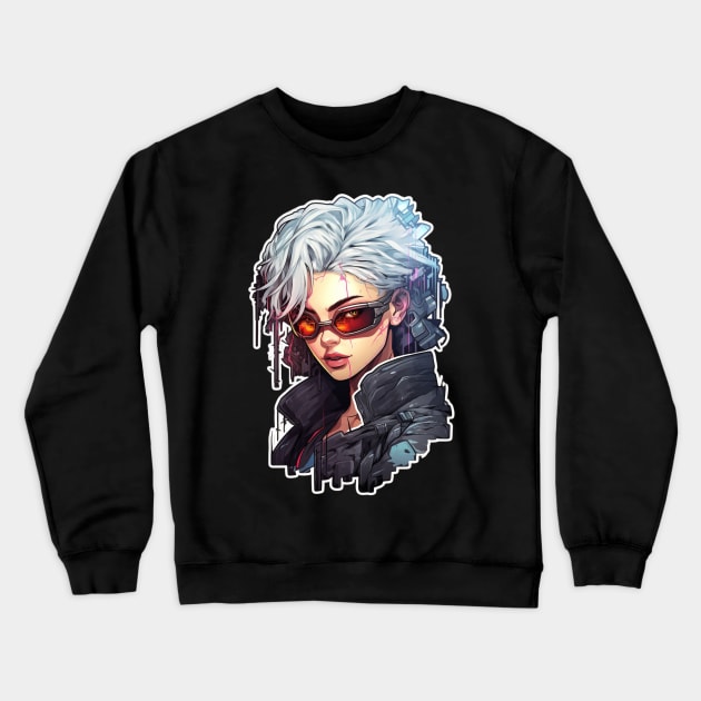 Cyberpunk Girl Tokyo Anime Crewneck Sweatshirt by Nightarcade